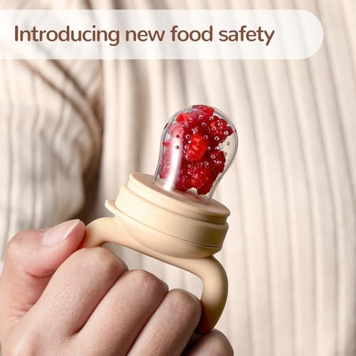 Image of 2 Pack Silicone Baby Fruit Feeder with Mini Freezer Tray, Breastmilk Popsicle Molds for Baby Teething Relief, Teethers, Fresh Food Feeder for Safe Infant Self Feeding, Extra Food Pouches - Chocolate