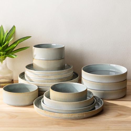 Image of TheTerra Ceramic Dinnerware Set for 4, 16-Piece Plates and Bowls Set