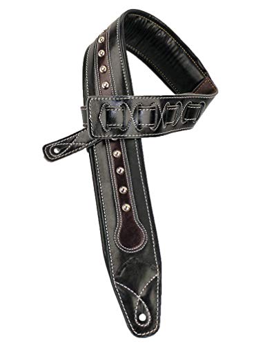 Walker & ‿Williams C-35 CS Sangle rembourrée en cuir de qualité supérieure avec clous métalliques Noir/marron - Les Beatles, Paul McCartney, John Lennon, RIngo Starr, George Harrison Walker & ‿Williams C-35 CS Sangle rembourrée en cuir de qualité supérieure avec clous métalliques Noir/marron – Image 3