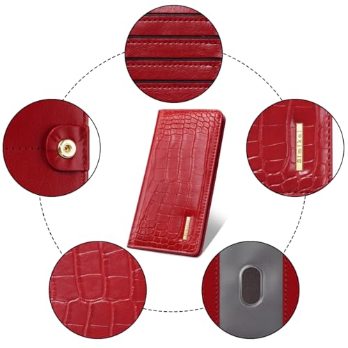 Image of Wallet Women Bifold Faux Crocodile Leather Slim Thin Long Wallets | RFID Blocking, Alligator Texture, Luxury, Credit Cards Holder, Female Woman Ladies Purse,Zipper Coin Pocket, Burgundy Croc