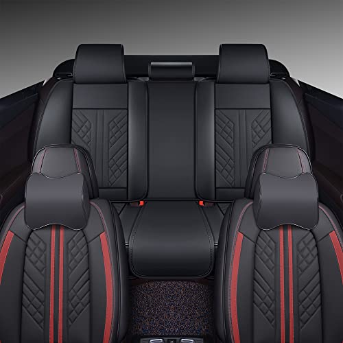 Image of GXT Deluxe Faux Leather Full Coverage Car Seat Cover Anti-Slip Universal Fits for Sedans SUV Pick-up Truck with Headrests,Interior Accessories(Black with Red Strip)