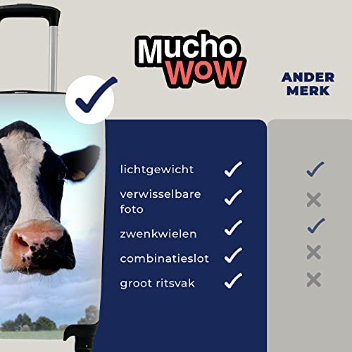 MuchoWow© Koffer Handgepäck Trolley Rollkoffer Kleine Reisekoffer mit 4 Rollen - Kuh - Bauernhof - Gras - Tiere - Cabin Size < 55x40x23 & 55x40x20 cm - Fotokoffer - Kabinenkoffer - Boardgepäck