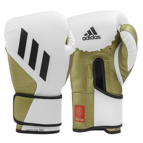 Gants de boxe adidas 16 oz avec technologie Tilt 350 et cuir de cactus blanc et or