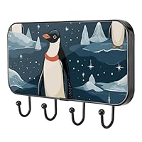 etoenbrc Snow Ice Penguins N Coat Hooks Wall Mounted,4 Iron Coat Hanger Hooks for Hanging Coats, Decorative Coat Racks for Wall Heavy Duty for Clothes Bag Key