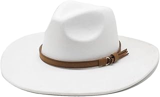 Sombrero Fedora unisex de mezcla de algodón, ante sintético sólido con sombrero ancho, color blanco, 57-58 cm, blanco, Talla única