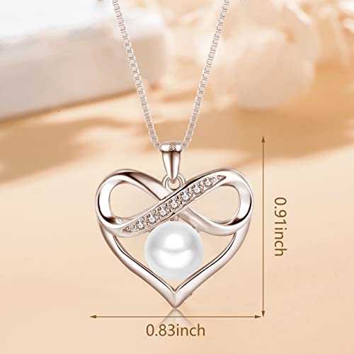 Nonnyl Pearl-Necklace-Heart-With Infinity Design Gifts For Women, Mom Wife Girlfriend Her Anniversary Birthday Mothers Day Valentine's Day Christmas Jewelry Gifts Real 8-9Mm White Freshwater Cultured Pearls Pendant #TOP4