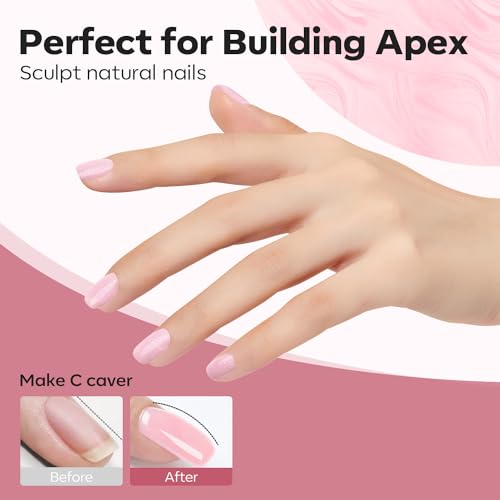 Image of modelones Builder Nail Gel, 8-in-One Nude Pink Shimmer Builder, Glitter Sparkle Rainbow Nail Gel Polish, Jelly Pink Iridescent LED Lamp Cured Hard Rubber Color Base for Home DIY Salon Girls