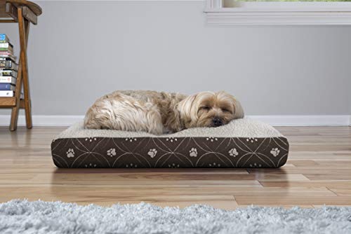 Image of Furhaven Pillow Dog Bed for Small Dogs w / Removable Washable Cover - Sherpa & Flannel Paw Print Mattress - Dark Espresso, Small