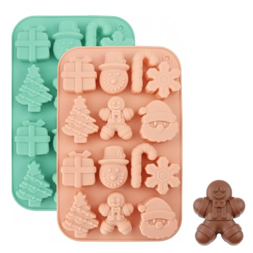 ARYIMYDP 2 pezzi stampo in silicone antiaderente, forma di omino di pan di zenzero, albero di Natale, Babbo Natale, calza di Natale, pupazzo di neve e campana, mini stampo in silicone per caramelle