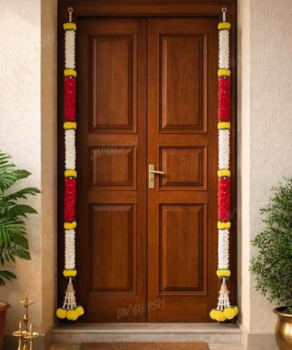 Image of Divyakosh Multicolour Artificial Flower Hanging - Set of 2 for Home Entrance, 5 Feet Long Decorative Flower Hanging, Pooja Room, Festival & Wedding Decor