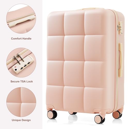 Merax Hardside Suit case with Spinner Wheel Lightweight TSA Lock, Baby Pink(Horizontal Stripe), 20/24/28 Inch3
