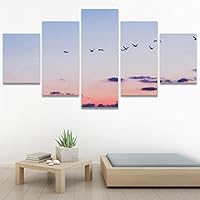 SIGNWIN 5 Panel Canvas Wall Art Birds Farmhouse/Country Group Group Multicolor Photography Realism Relax/Calm Warm for Home Decorations Ready to Hang - 60