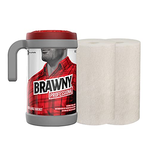 Brawny® Professional Cleaning Towel System Starter Kit by GP PRO (Georgia-Pacific), 54320, 1 Bucket (54323) and 2 Centerpull Rolls Per Case (29326), Oatmeal, 100 Sheets Per Roll, Towel (WxL) 10.5”x14”