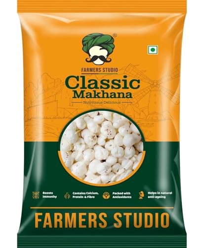 Image of Farmers Studio Naturally Grown Makhana 200 g | Mix Foxnuts | Low‑Fat, High‑Fiber Superfood Snack | Gluten‑Free & Antioxidant‑Rich