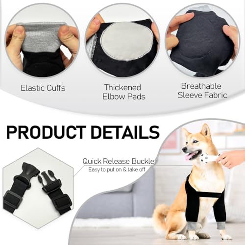 Image of Dog Elbow Protector Dog Front Leg Recovery Sleeves, Adjustable Dog Recovery Suit Dog Elbow Pads for Calluses Hygroma, Dog Leg Wounds Bandages Wrap Leg Warmer, Adjustable Dog Leg Sleeve to Stop Licking