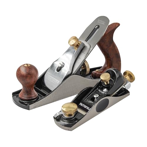 Image of Faithfull No.4 & No. 60 ½ Plane Set – Precision Machined Cast Iron Hand Planes with FSC Wooden Handles for Smoothing, Trimming, End Grain Work & General Woodworking