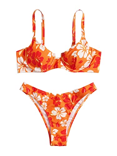 WDIRARA Women's Floral Print Underwire Bikini Swimsuit 2 Piece Bathing Suits Swimwear