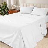 Bare Home 100% Organic Cotton Full XL Sheet Set - Crisp Percale Weave - Lightweight & Breathable - Bedding Sheets & Pillowcases (Full XL, White)
