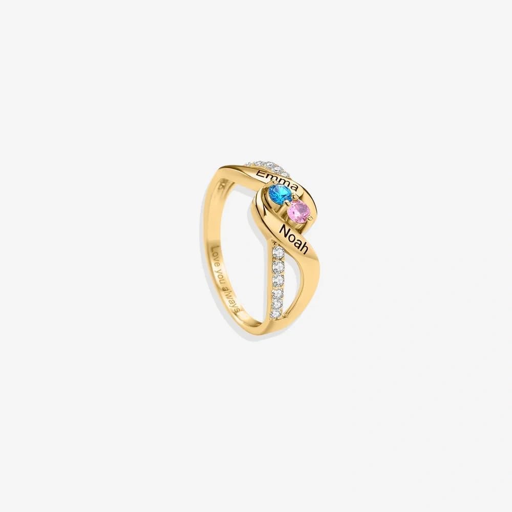 ELFRONT 2-3 Birthstone Ring Sterling Silver or Gold Customized Family Ring Jewelry Gifts for Wedding Mother's Day