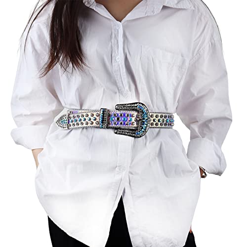 Mingsun Rhinestone Belt For Men Women, Holographic Belt Western Leather Sparkle Cowgirl Cowboy Shining Diamond Studded Belt For Jeans #TOP7