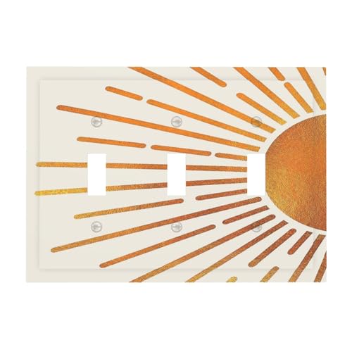 Decorative Light Switch Plate Covers Mid Century Gold Sun Boho Sunrise 3 Gang Light Switch Cover Plate Triple Toggle Wall Plate Switch Plate Cover for Bedroom Home Decor