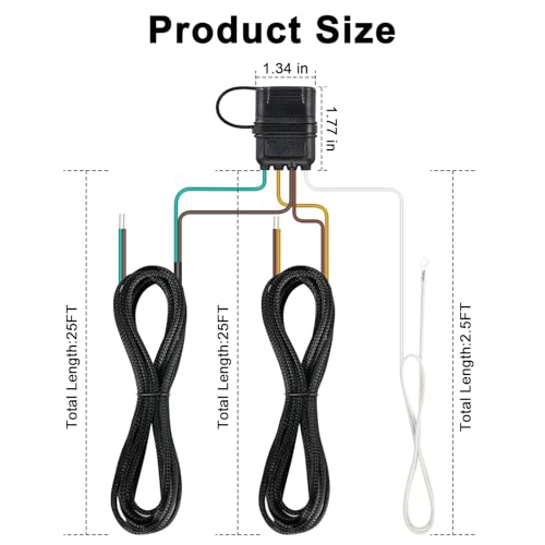 Image of CZC AUTO 25FT 4 Pin 5 Wire Trailer Wiring Harness Kit, 18 AWG | Pure Copper Core with Nylon Protective Sleeve & PVC Jacket, Trailer Connector for Boat Trailer Taillights Rewiring