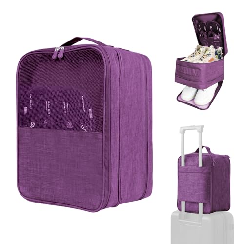 Bolsa Zapatos Viaje, Bolsa Zapatillas Deporte, Bolsa Organizadora Impermeable para Zapatos para Maleta Trolley de Viaje con Cremallera para Zapatos (Morado)