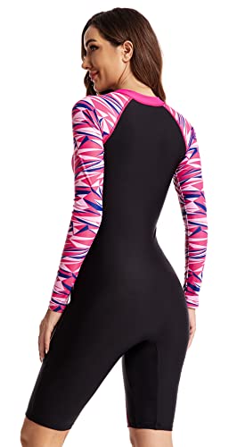 FEOYA Women’s Long Sleeve One Piece Swimsuit Boyleg Dive Skin Rashguard Printed Surfing Bathing Suit2