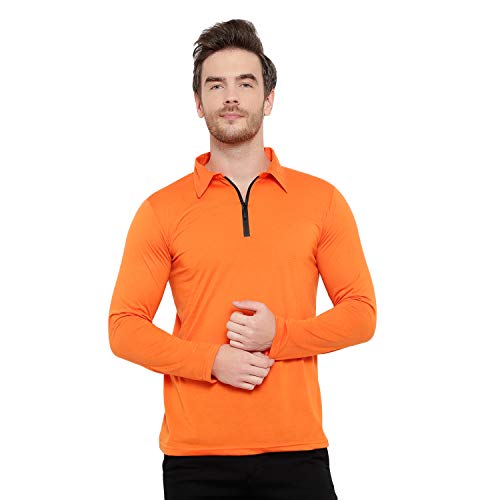 Image of Men's Cotton Blend Full Sleeve Zip Neck Polo T-Shirt (Pack of 1)