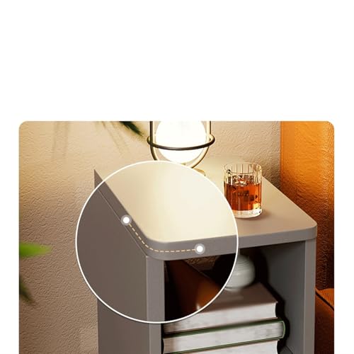 Table d'appoint en bois massif gris avec double tiroir et rangement robuste