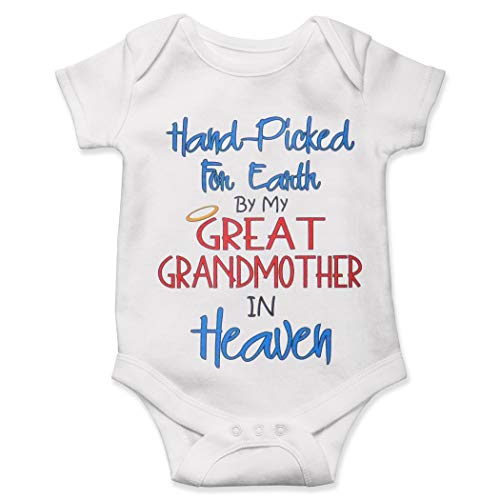 Lucky Star Hand Picked for Earth Baby Bodysuit Grandpa in Heaven Romper Announcement by Grandma Mimi Papa Papi Abuela Brother - White - 6-12 Months