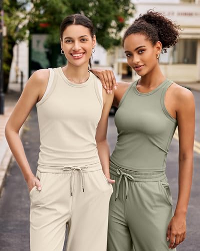 Image of G4Free Workout Tank Tops for Women Slim Fitted Racerback Ribbed Athletic Gym Yoga Tanks Summer Casual