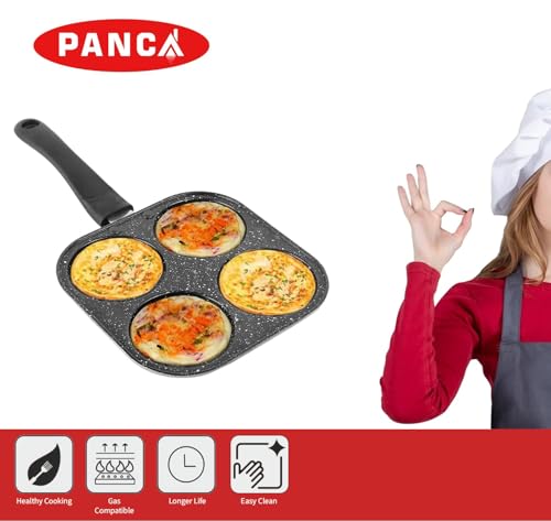 Image of PANCA Non Stick Grill Pan Mini Uttapam Tawa 4 Cavity Aluminium Pancake Maker with Handle, Sandwich Maker, Chilla Crepe Dosa Omelette Appam Momo Snack Maker Pan for Gas Stove Kitchen Cookware