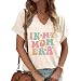 PUCKOLITY Women in My Mom Era Graphic V-Neck T-Shirts Funny Letter Printed Tee Mother's Day Shirts Casual Top Blouse(L,1 Apricot)