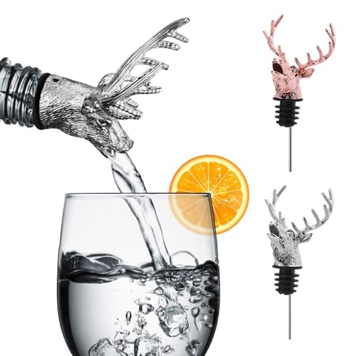 Image of Pourer for Liquor Bottles, Whiskey Bottle Pourer, Deer-Head Elegant Deer-Head Profile(Silver)