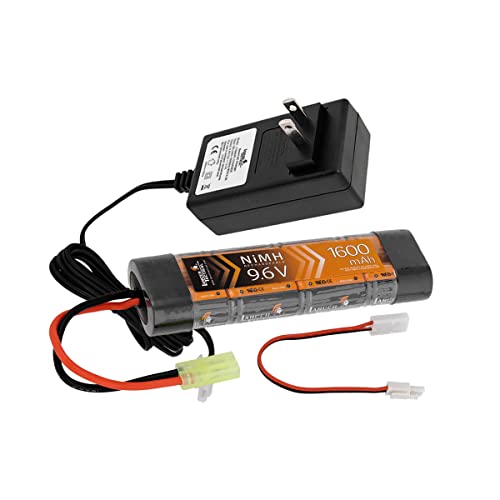 Lancer Tactical Nimh Battery Pack With Charger, 9.6V 1600 Mah Tamiya Connector Brick Style With Compact Smart Charger For 8.4V - 9.6V Nimh Airsoft Aeg Batteries #TOP12