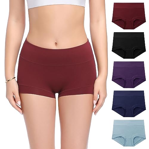 Image of Molasus Womens Cotton Boy Shorts Panties Ladies High Waisted Full Coverage Stretch Underwear Multipack(Regular&Plus Size)