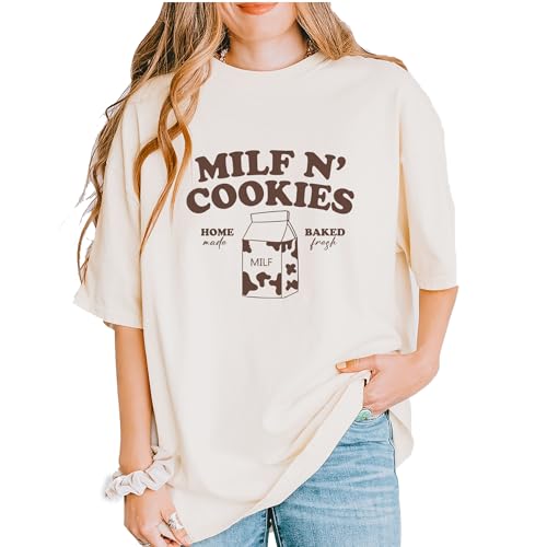 Unisex Milf and Cookies T-Shirt Large Ivory