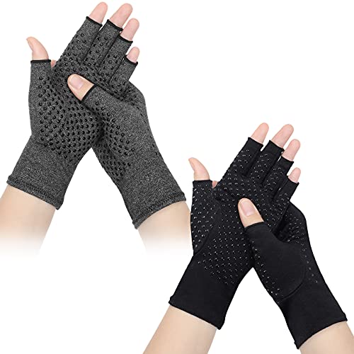 Syhood 2 Pares de Guantes de Artritis Guantes de Presión Unisex Guantes Transpirables sin Dedos para Aliviar Dolor de Articulaciones para Hombre Mujer Adultos Brindar Apoyo y Calidez, 2 Colores