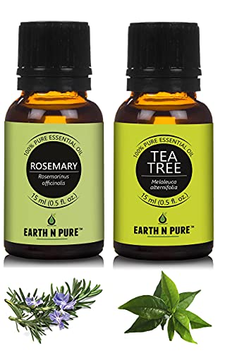 Image of Earth N Pure Rosemary & Tea Tree Essential Oils | Pack Of 2 (15 ml each) | 100% Pure, Undiluted, Natural And Therapeutic Grade - Perfect for Aromatherapy, Skin Therapy & More
