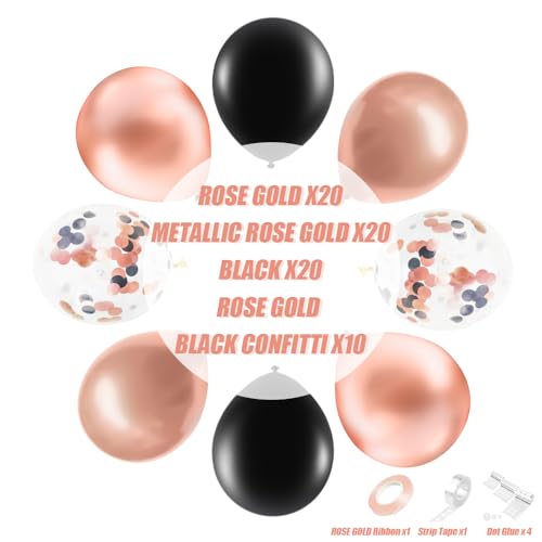 Image of Rose Gold Black Balloons, 70-pack Rose Gold Balloons for Birthday Wedding
