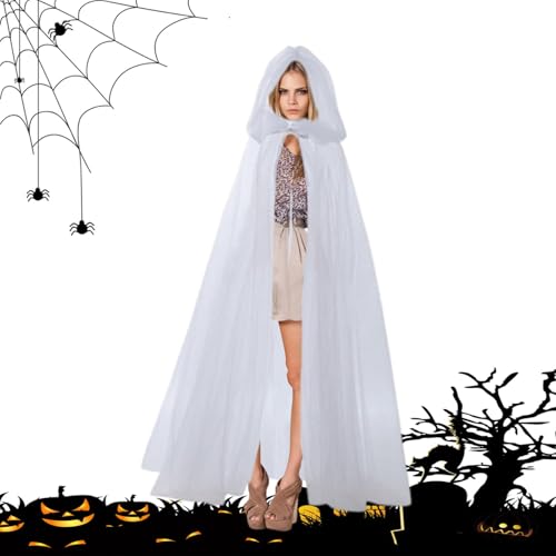 Capa con capucha de, capa con capucha de Halloween, capa larga con capucha de Halloween, capa de tul transparente, disfraz de rendimiento, capa para mujer, novia y cosplay