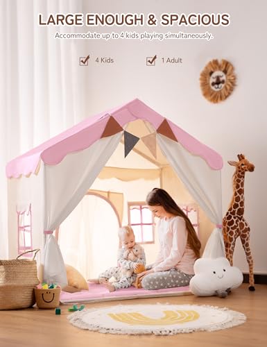 Besrey BR-WJZ06 Kids Play Tent, Kids Playhouse 2 In 1 With Padded Mat And Lights, Large Play House With 2 Doors & 4 Windows, Kids Play Tent Indoor & Outdoor thumb #5