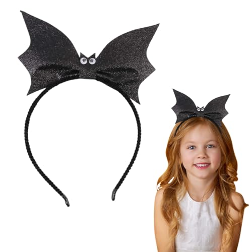 NOPKESV Faixa de cabeça com purpurina e design de morcego (1 unidade), laço grande, complemento divertido para festas e festivais, ideal para Halloween e Natal, perfeito para menina
