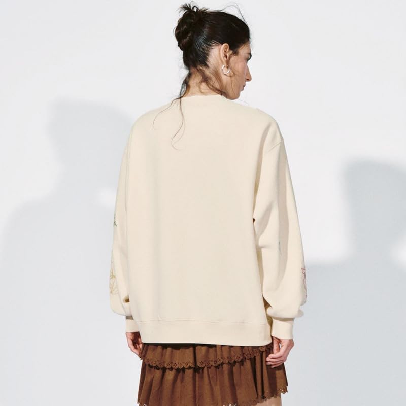 URBAN REVIVO Women's Spring Retro Loose Fit Sweatshirt Multi Pattern Embroidered - Image 6