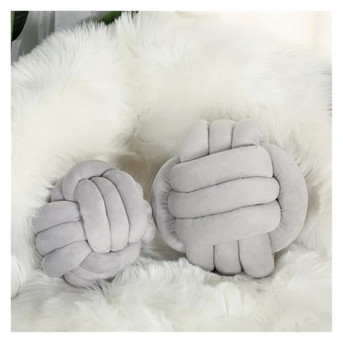 QWWQYDY Cojin Nudos Almohada de Bola Cuerda Tres Hilos Tejida a Mano, decoración del hogar, Almohada Anudada Terciopelo Cristal(Light Grey)