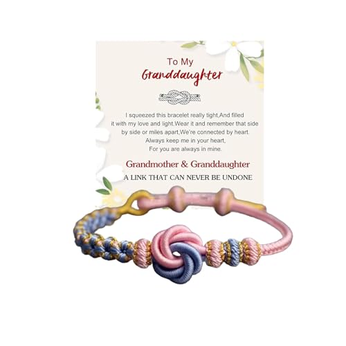 Image of Granddaughter Bracelet for Women, Cute Pink Peach Blossom Knot Bracelet from Grandma Trendy Handmade Braided Charms Bracelets Holiday Jewelry Gifts