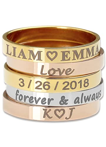 MignonandMignon Personalized Engraved Rings for Women Friendship Matching Rings Custom Coordinate Stacking Best Friend Memorial - R4