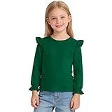 Magic Park 12M-14Y Toddler Girl Long Sleeve Blouse Kids Solid Color Tee Little Girls Ruffle Cuffs T-Shirts Winter Casual Tops (Long Green Tee, 4-5 Years)
