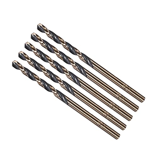 CoCud Twist Drill Bits, 3.2mm Cutting Edge, Titanium & Nitride Coated High Speed Steel 4341 Round Shank - (Applications: for Stainless Steel Drilling Machine), 5-Pieces